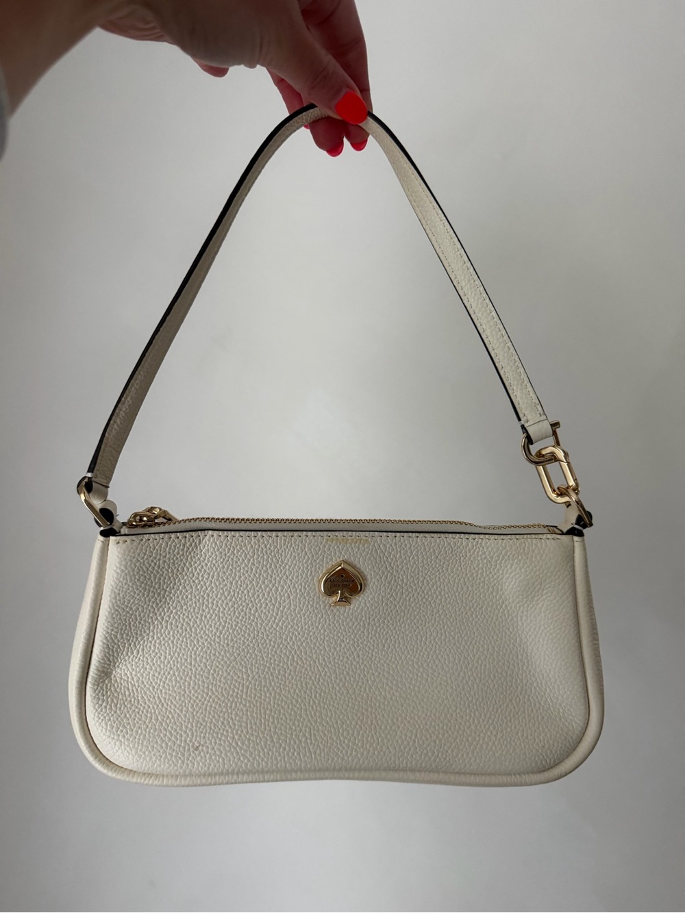 Small Kate Spade Cream Pebbled Leather Shoulder Bag with Gold Spade